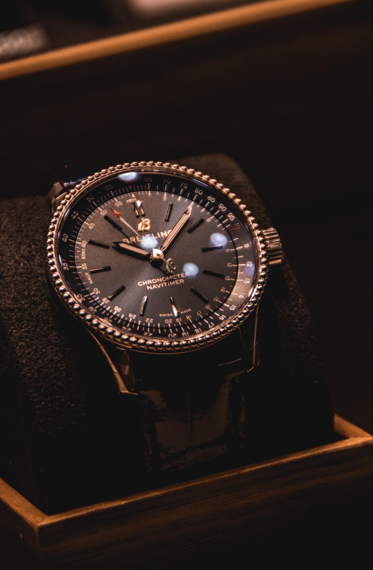 Close-up of Breitling Navitimer watch