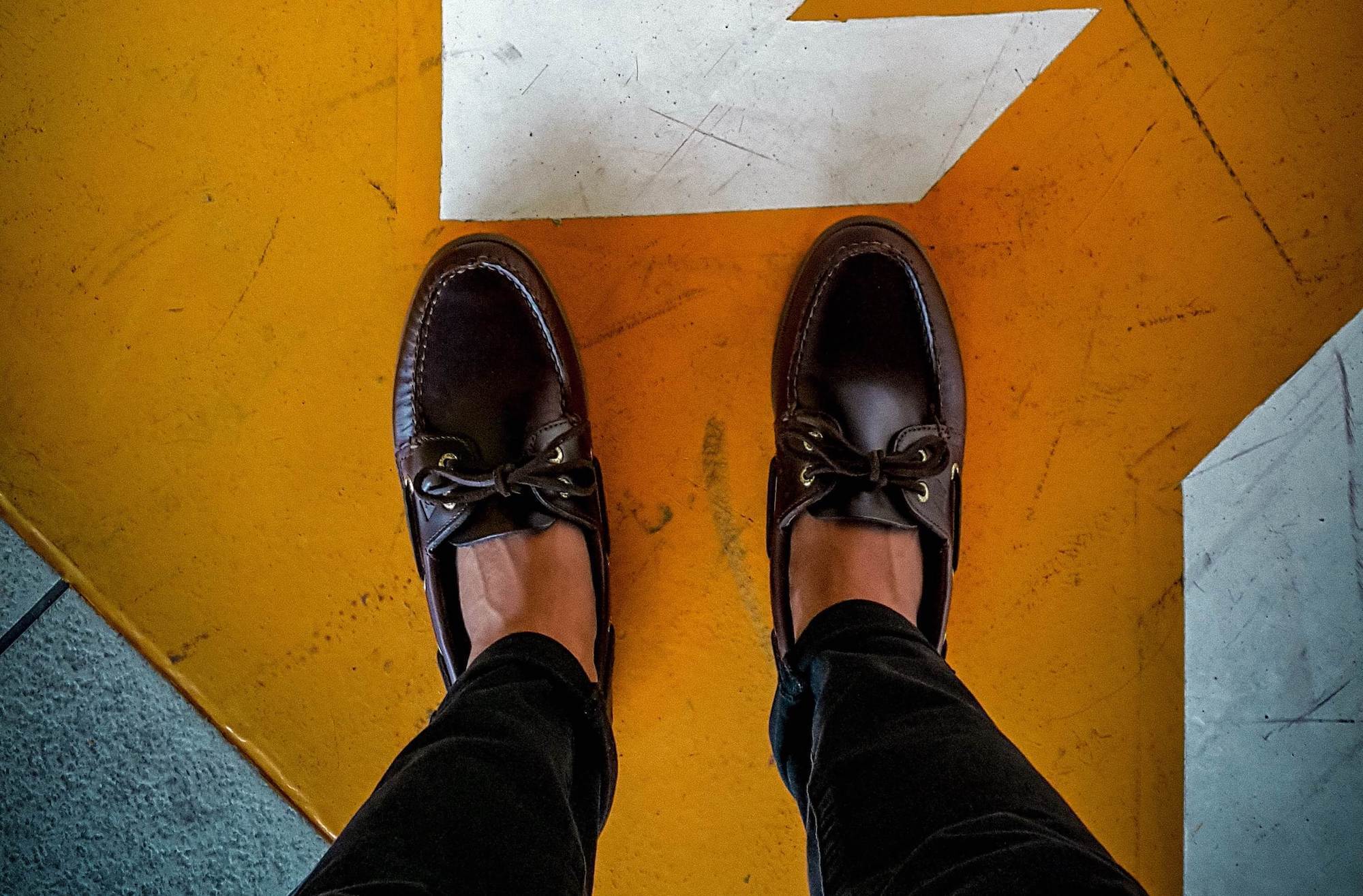Man wearing leather boat shoes