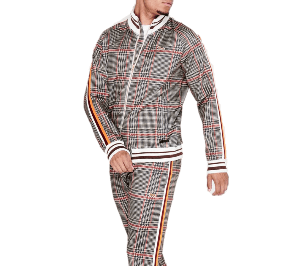 Man in beige check Lonsdale Gentlemen tracksuit