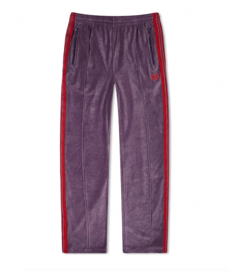 Mens Purple Velour Tracksuit with Yellow Piping