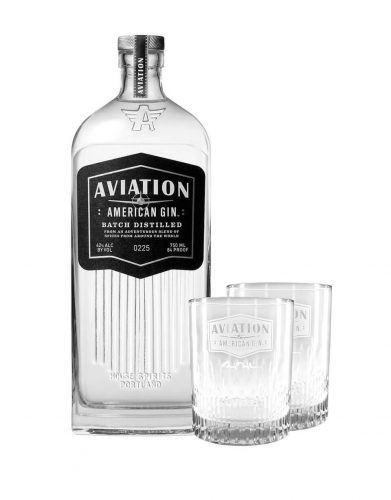 Aviation American Gin with two glasses