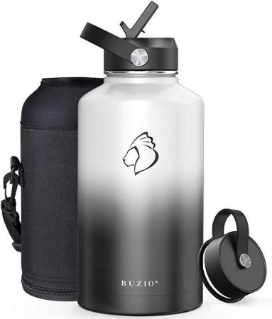 Buzio 64 ounce water bottle in black and white