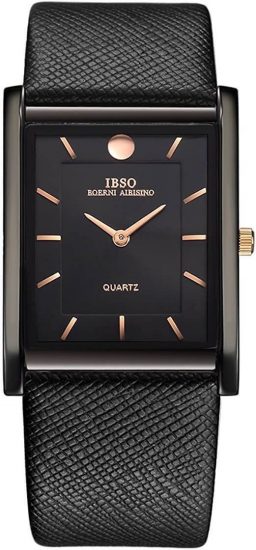 IBSO Men Watches 7MM Ultra-Thin Rectangle Dial Watch Classic Quartz Wristwatch