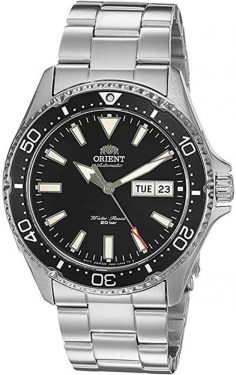 Orient Kamasu watch with stainless steel bracelet and black face