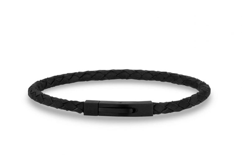 Steel Shop matte black leather bracelet