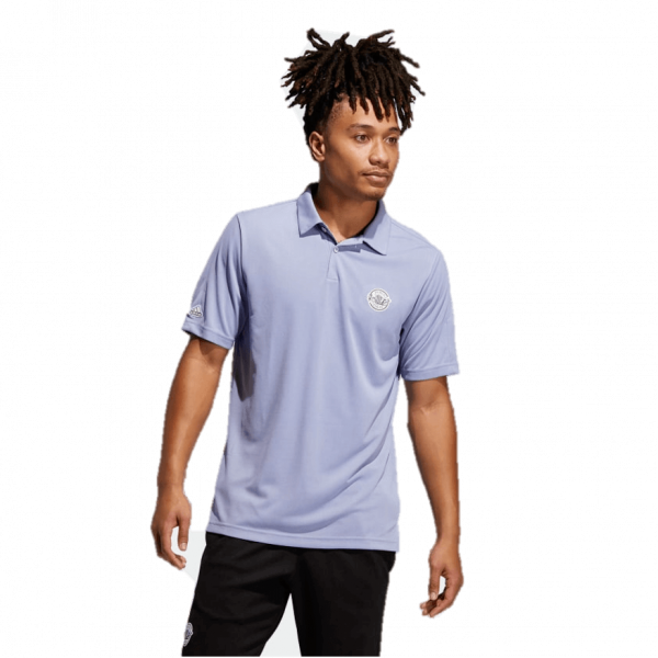 Man wearing Adidas Primeblue two-tone polo shirt