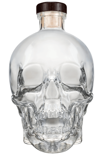 Crystal Skull vodka bottle against white background