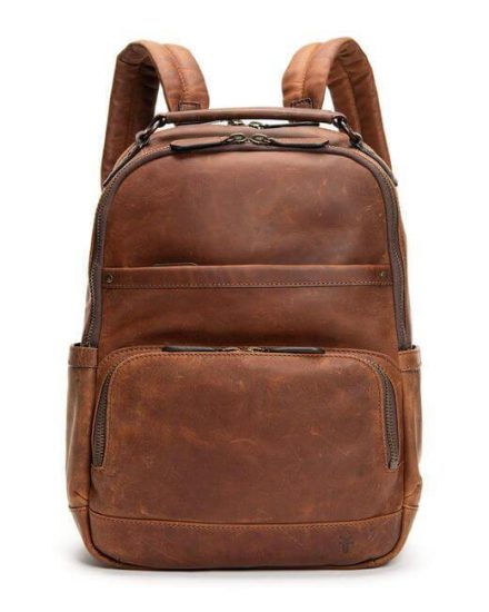 Frye Logan antique pull-up backpack in cognac